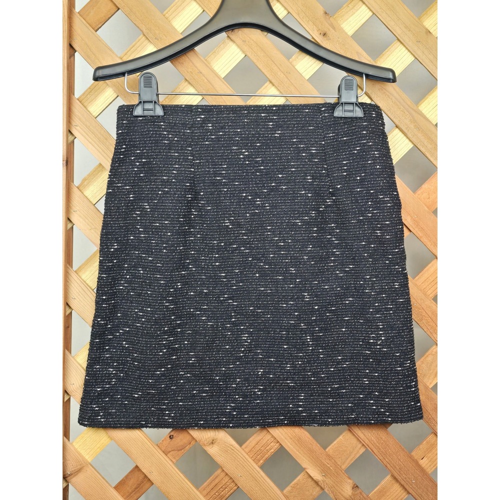 Max Studio Faux Wrap Mini Skirt Womens Small Black White Tweed Knit -NEW